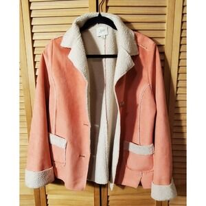 J Jill Peach Suede Fleece Lined Jacket Medium Long Sleeve Super Soft Pockets